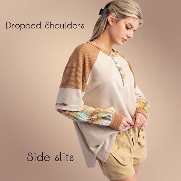 EASEL "Alabama Top - Talladega" Loose Fit Henley Layered Look Mineral Washed Top - Picture 7 of 14